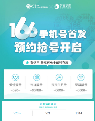 《中国联通 X 芝麻信用 166手机号发布 预约抢号开启》